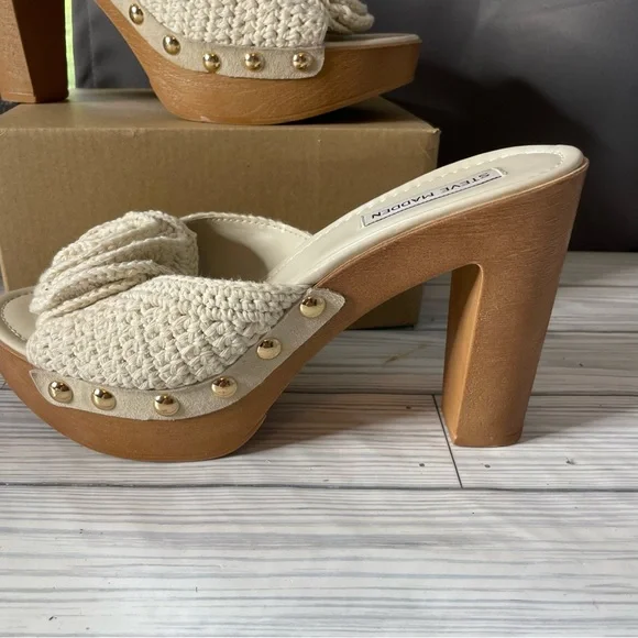 Steve Madden Cream Crochet Woven Platform Sandals size 9 - Picture 2 of 8